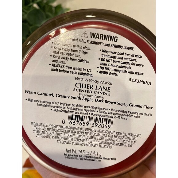 Bath & Body Works “Cider Lane” NEW 3 Wick Candle - Picture 6 of 7